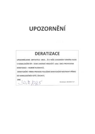 Upozornění na provádění deratizace.