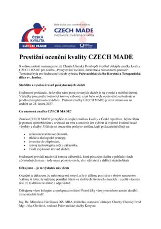 Charita Uh. Brod obhájila značku kvality